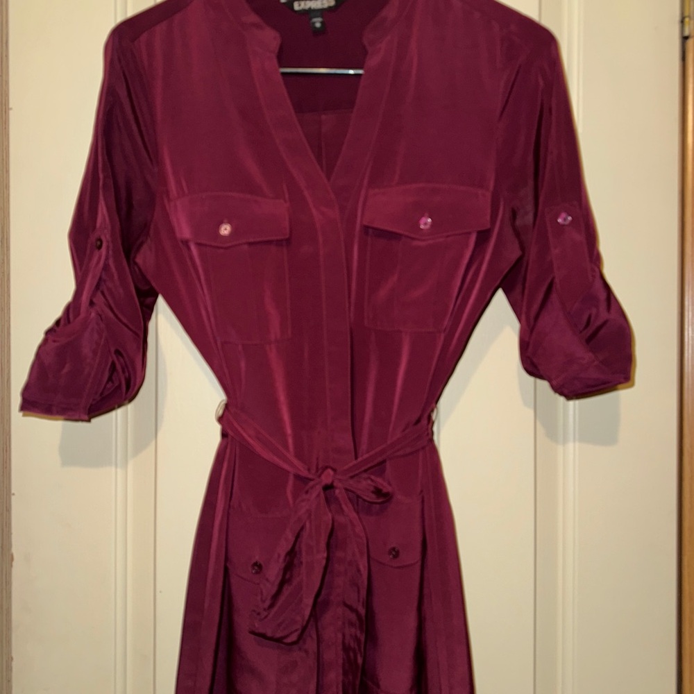 Express Elegant Burgundy Shirt Dress